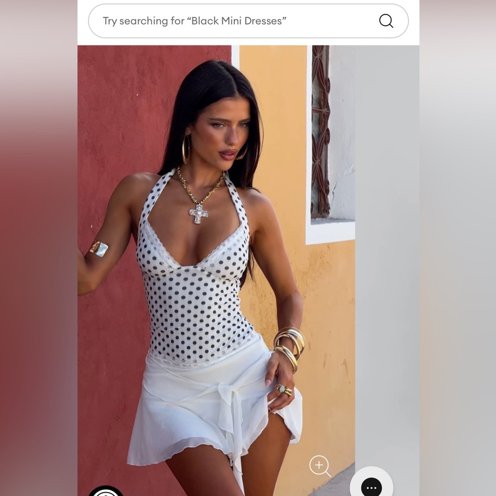 Outcast Polka Dot Halter Mini Dress in White
